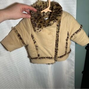 The Children's Place Tan and Brown Coat with Leopard Print Trim & tiny mark onit
